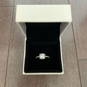 Pandora Silver Square Sparkle Halo Ring Size 4.5